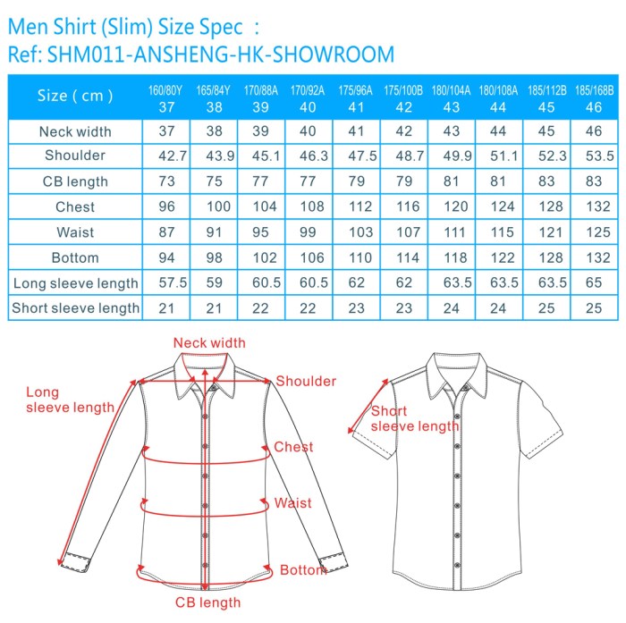 Men's dress shirt size conversion chart