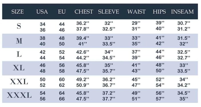 Men's dress shirt size conversion chart