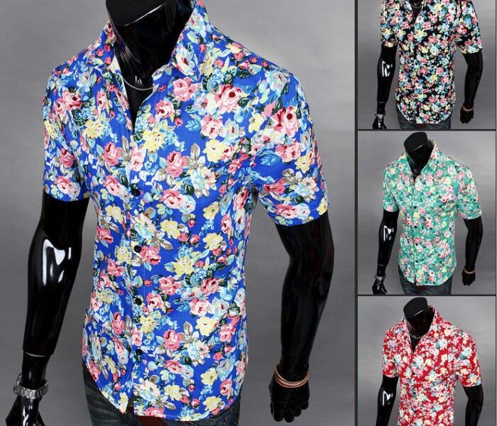 Mens red floral dress shirt