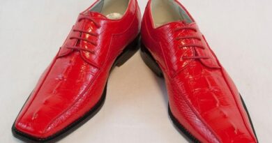 Red and black dress shoes for men