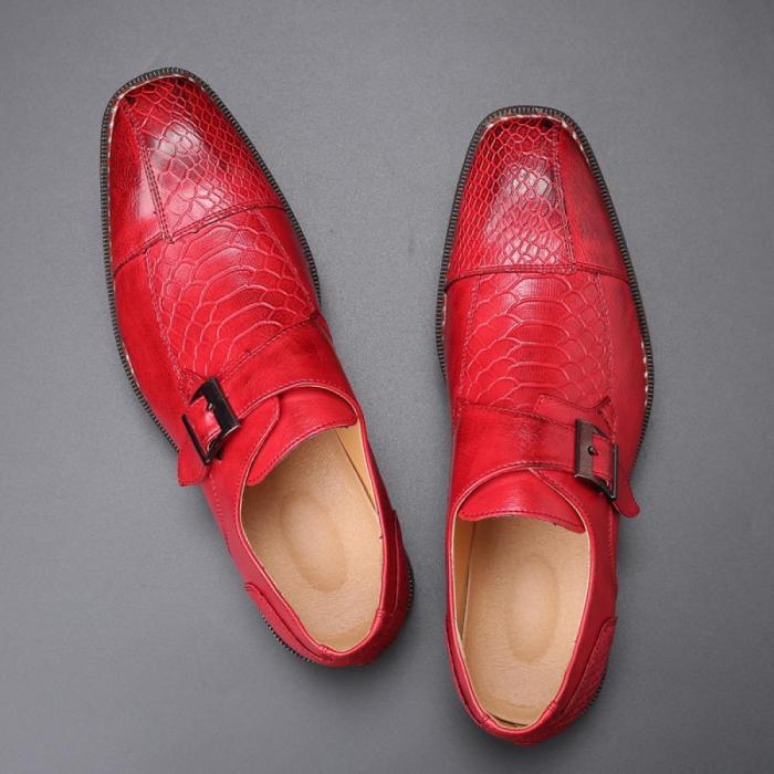 Red and black dress shoes for men